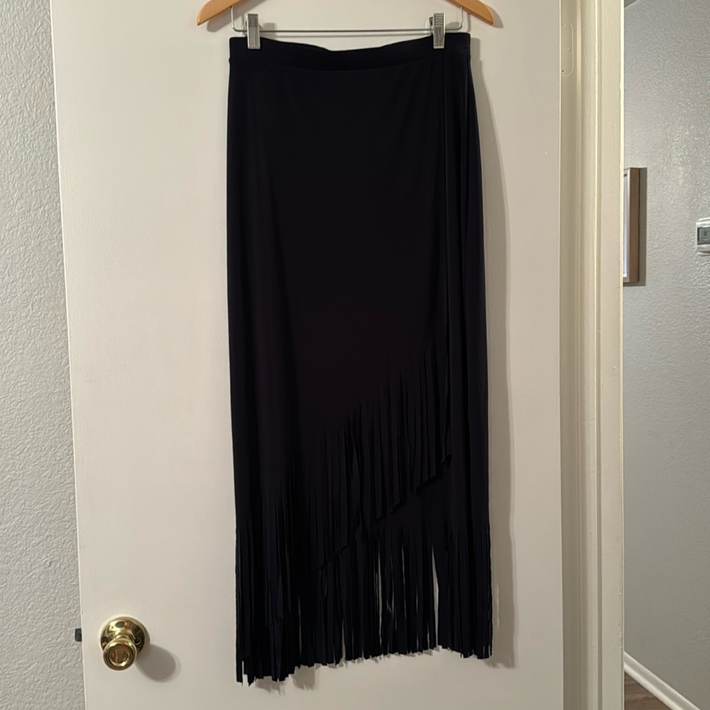 Navy fringed faux wrap around skirt size 0
